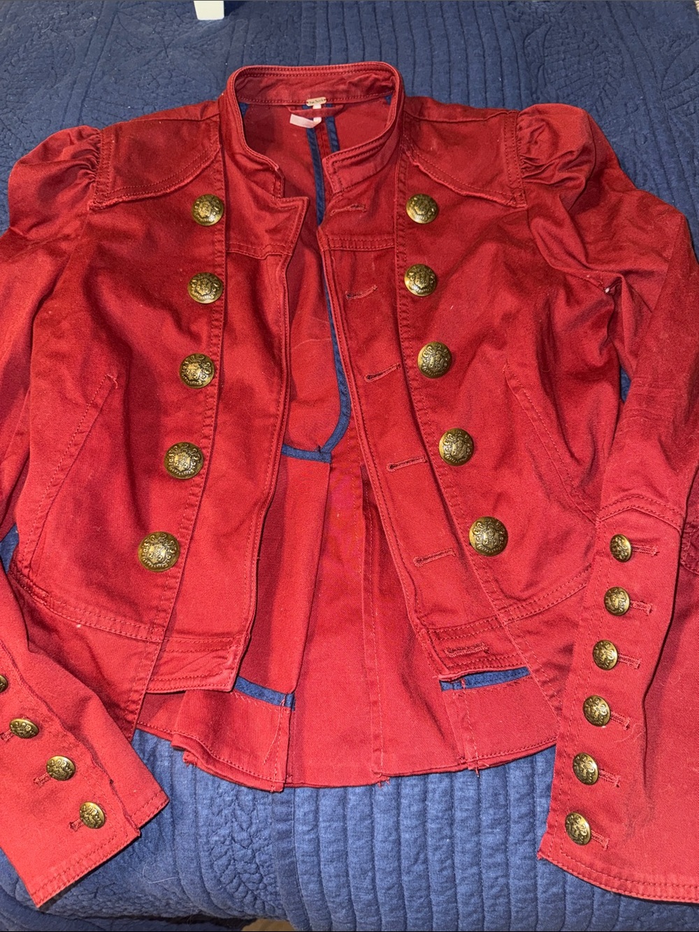 Free people Deep Red Military-Style Women's Jacket with Decorative Buttons - XS